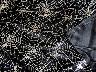 Black And Silver Halloween Spider's Web Foil Fabric, Halloween Fabric, 58 Inches Wide